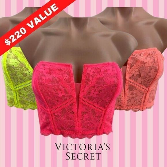⭐️ 3 Victoria's Secret Dream Angels Lace Bustier Corset Bra  Neon NWT - Picture 1 of 11